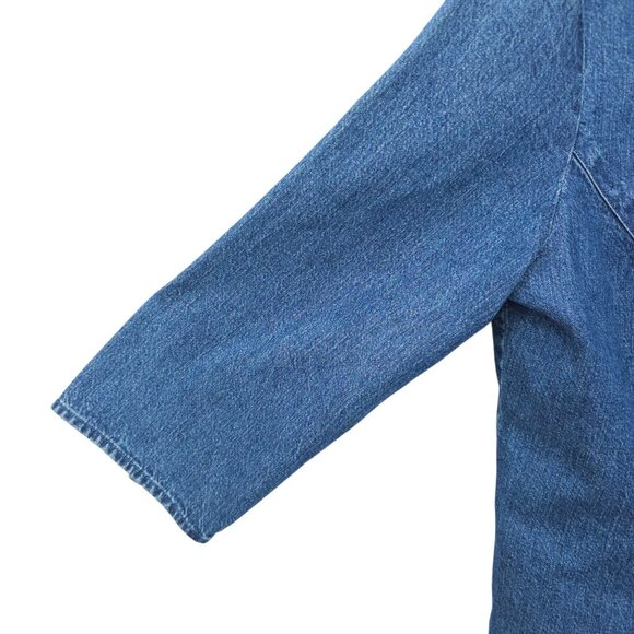 Harolds Denim Top Womens Size 12 Pleated Front Back Detail Round Neck 3/4 Sleeve - Picture 12 of 16
